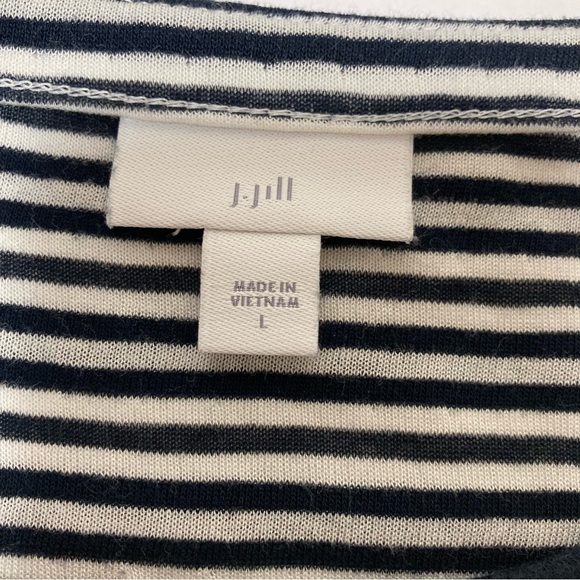 J JILL Black White 3/4 Sleeve Striped Knit Contrasting Trim Tunic Top Size Large - Picture 6 of 8